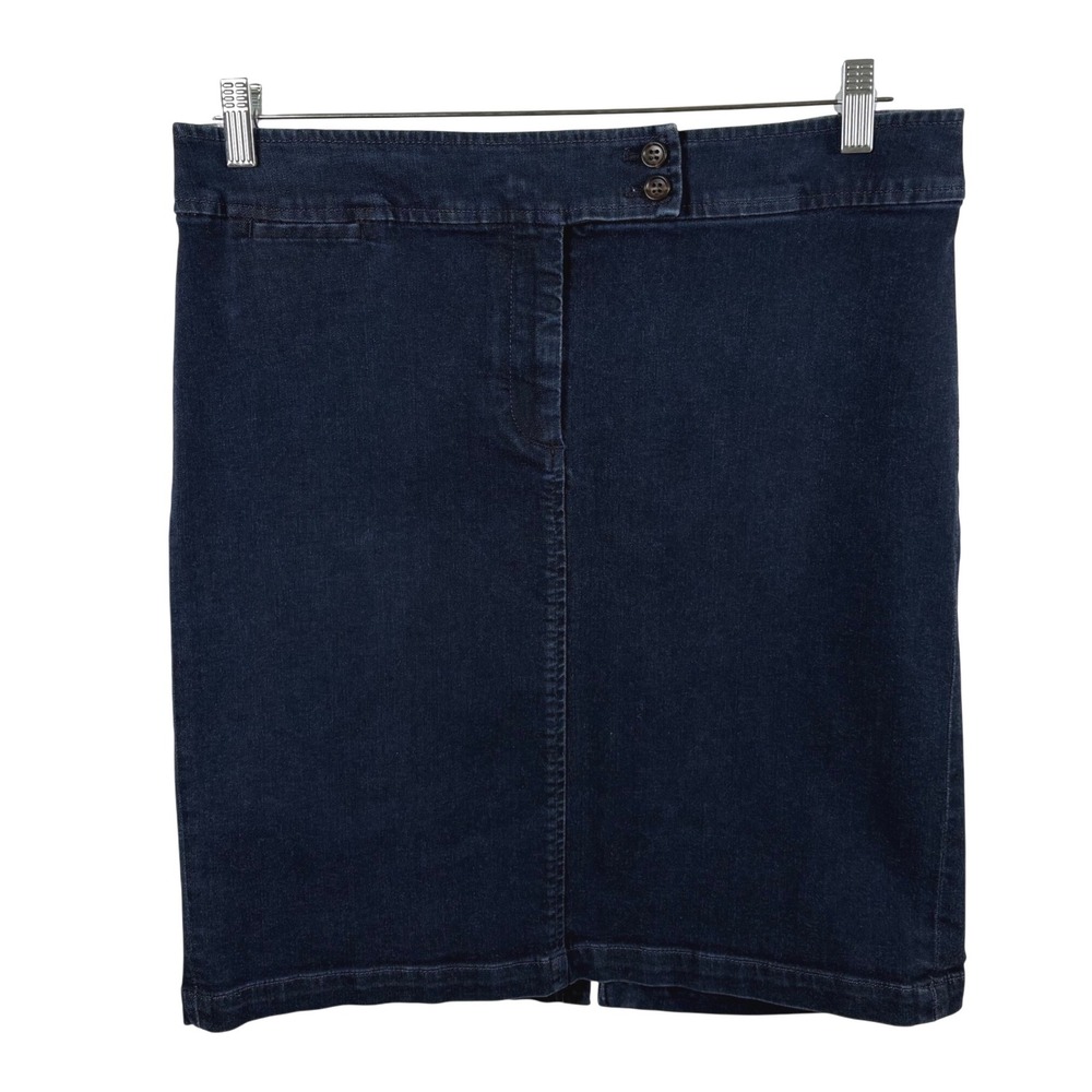 Talbots Denim Skirt 12 Dark Wash Pencil Stretch Knee-Length Preppy Minimalist